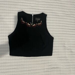 Xscape Black Embellished Crop Tank Top size 4